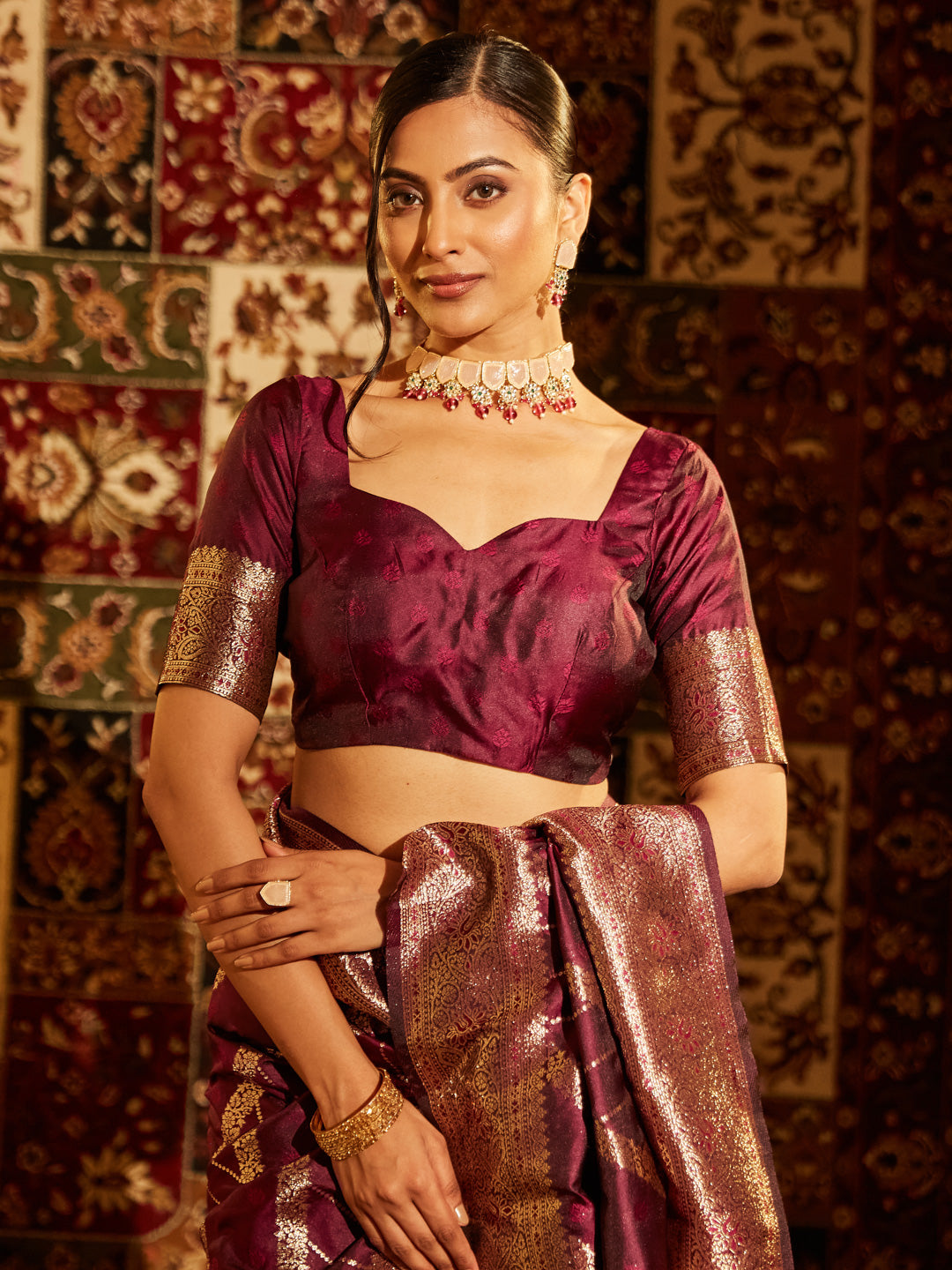 Dhiyona KS Women's Striped Zari Banarasi Saree