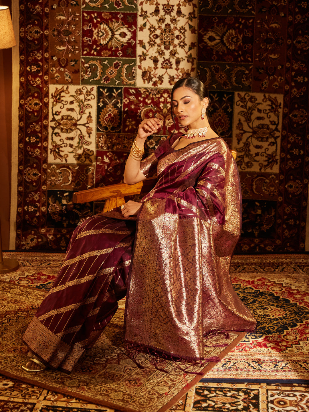 Dhiyona KS Women's Striped Zari Banarasi Saree