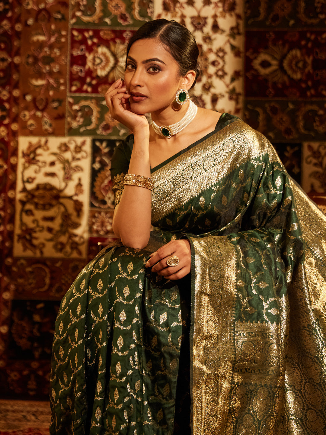 Dhiyona KS Women's Woven Design Ethnic Motifs Zari Banarasi Saree