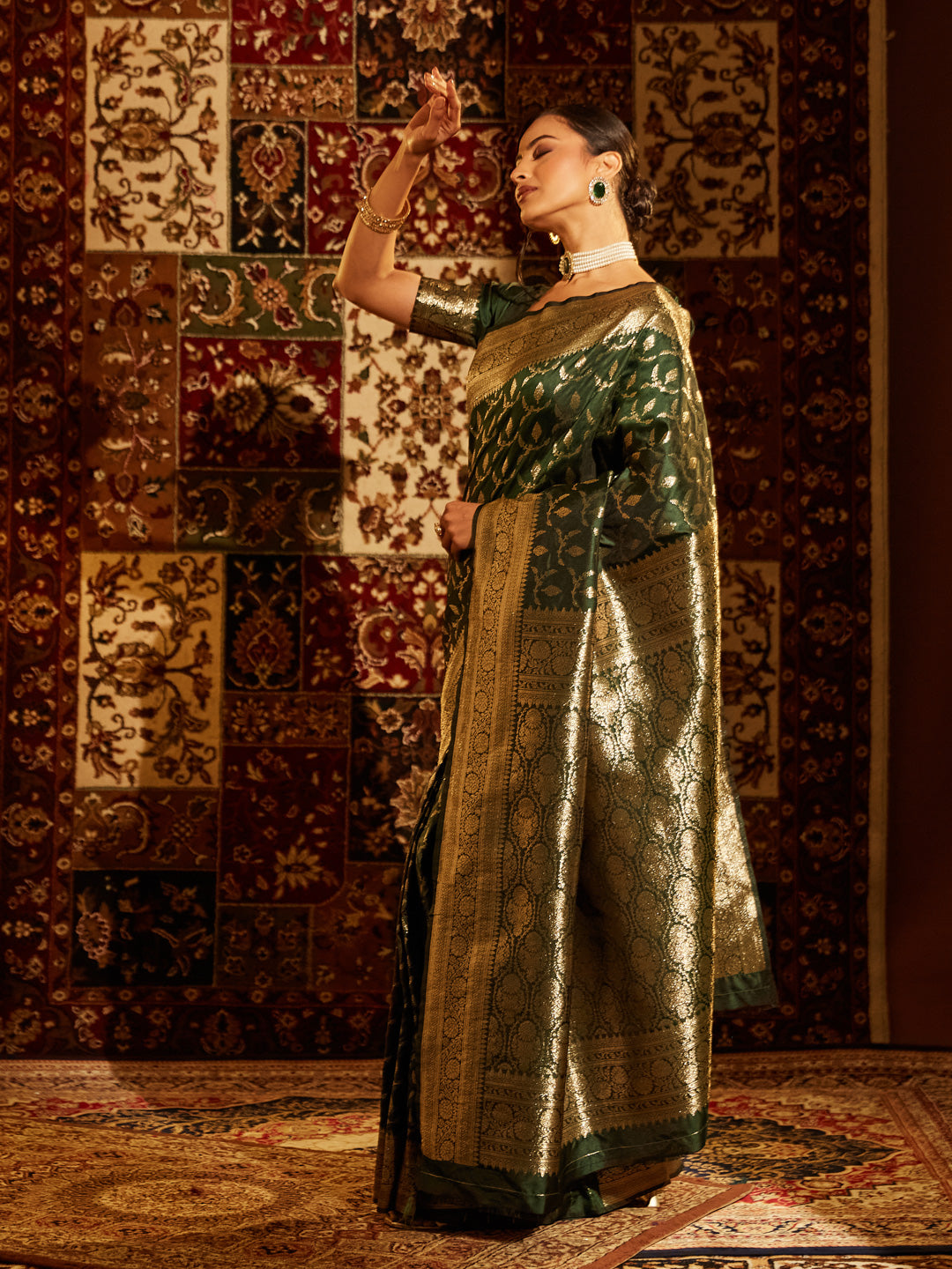 Dhiyona KS Women's Woven Design Ethnic Motifs Zari Banarasi Saree
