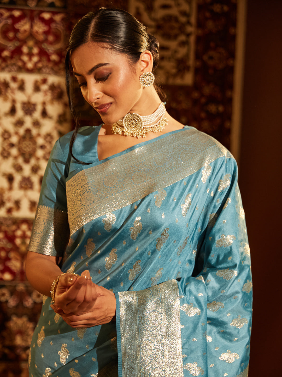 Dhiyona KS Women's Paisley Woven Design Zari Banarasi Saree