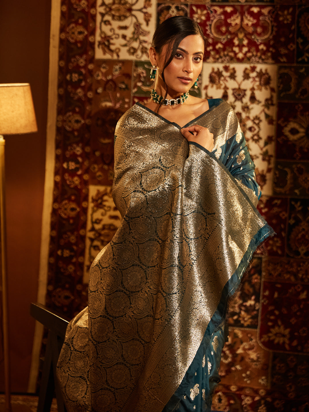 Dhiyona KS Women's Ethnic Motifs Woven Design Zari Banarasi Saree