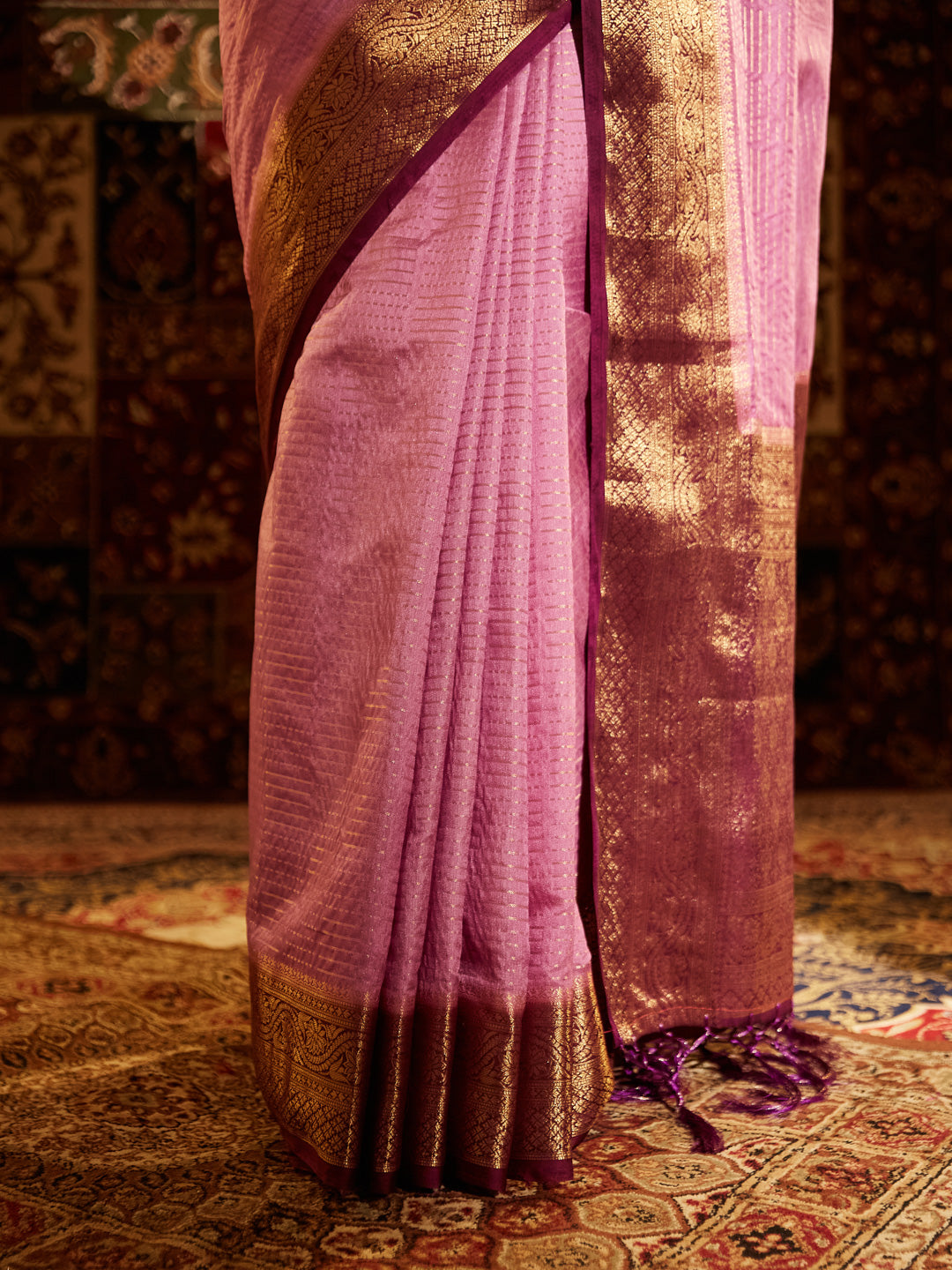 Dhiyona KS Women's Striped Zari Banarasi Saree