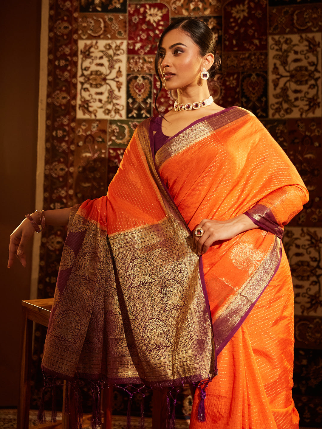 Dhiyona KS Women's Ethnic Motifs Zari Banarasi Saree