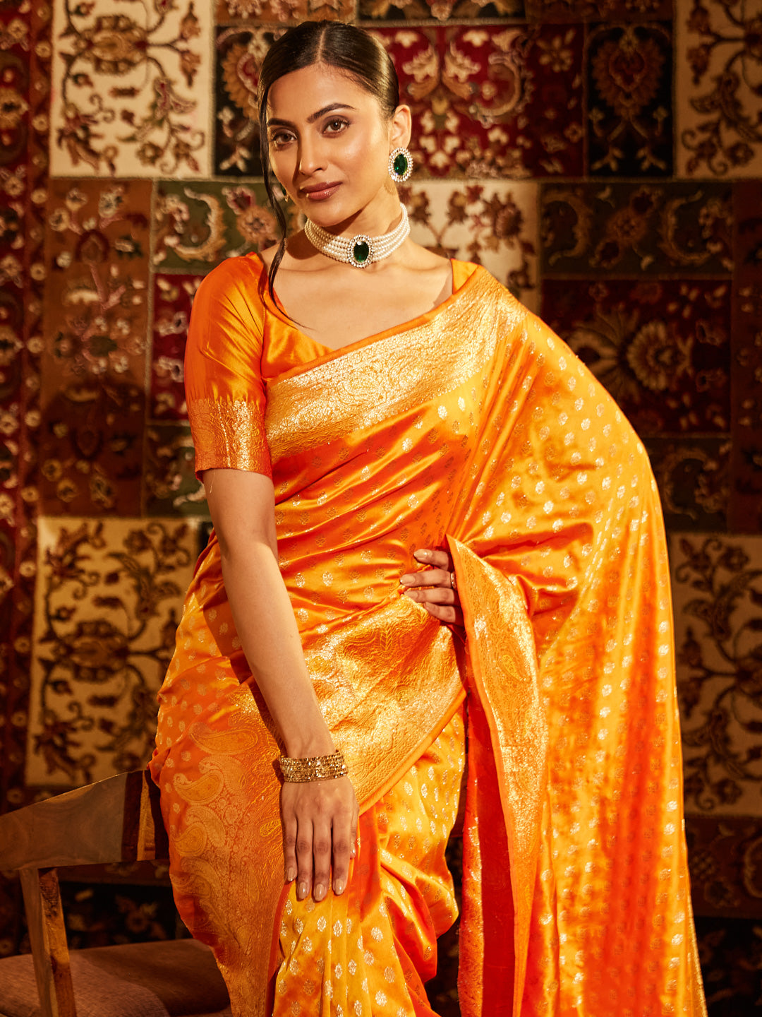 Dhiyona KS Women's Woven Design Ethnic Motifs Zari Banarasi Saree