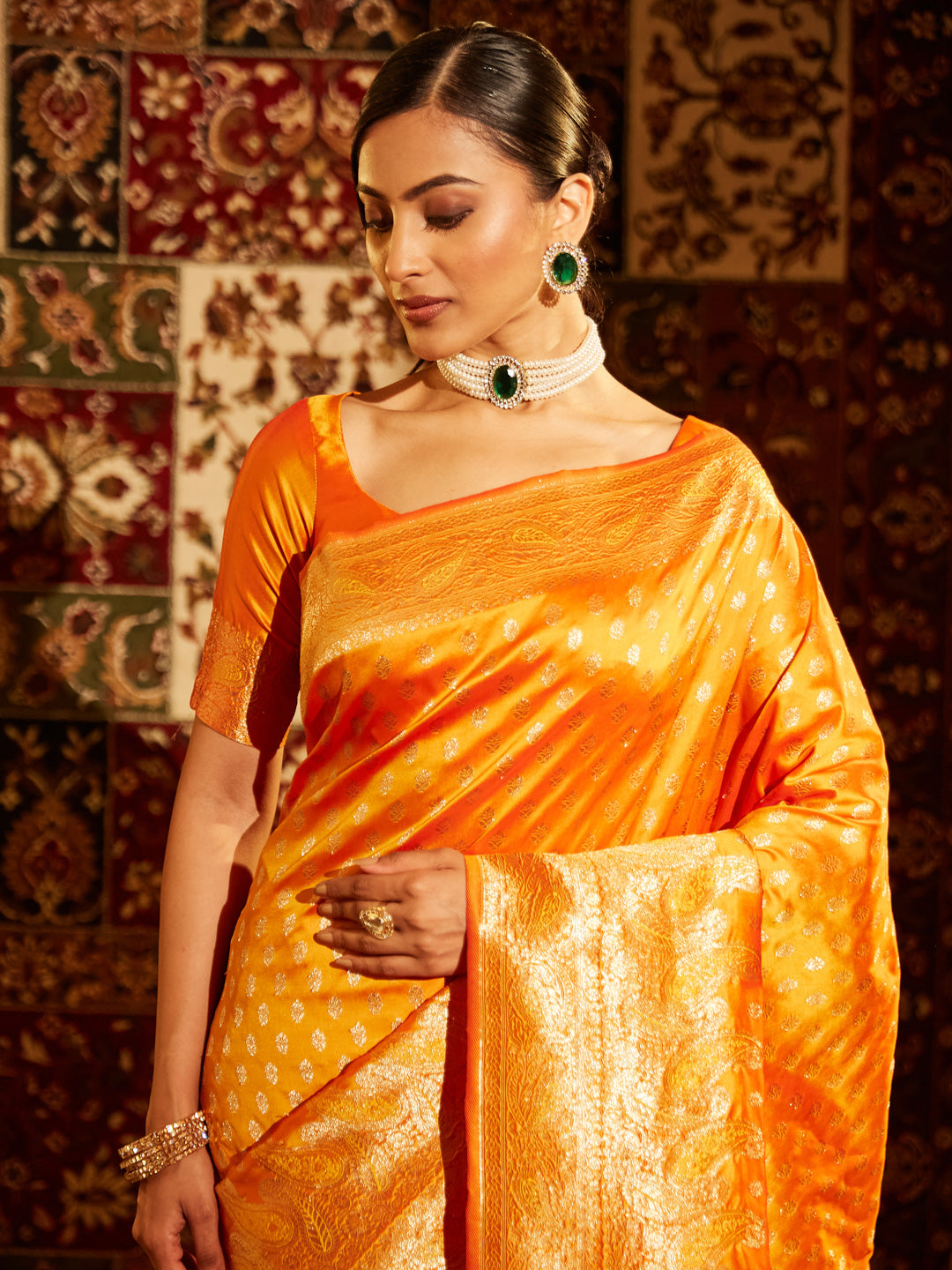 Dhiyona KS Women's Woven Design Ethnic Motifs Zari Banarasi Saree