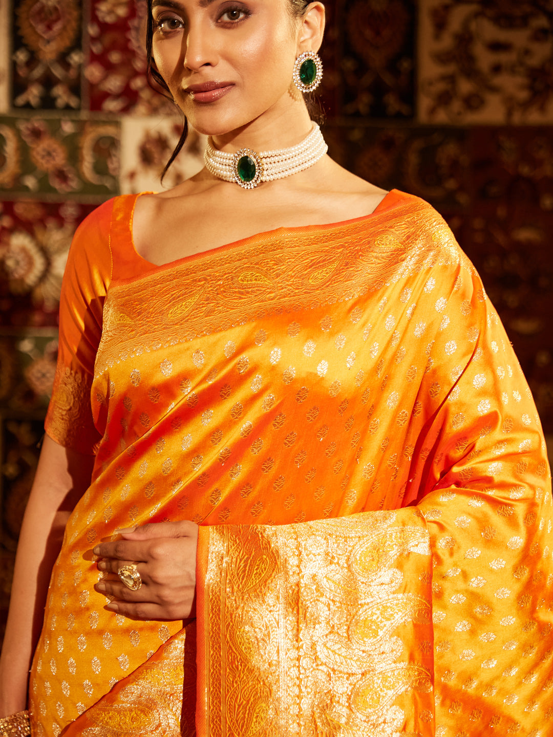 Dhiyona KS Women's Woven Design Ethnic Motifs Zari Banarasi Saree