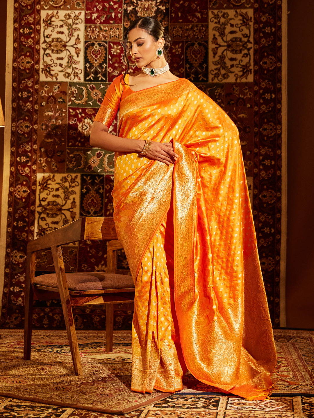 Dhiyona KS Women's Woven Design Ethnic Motifs Zari Banarasi Saree