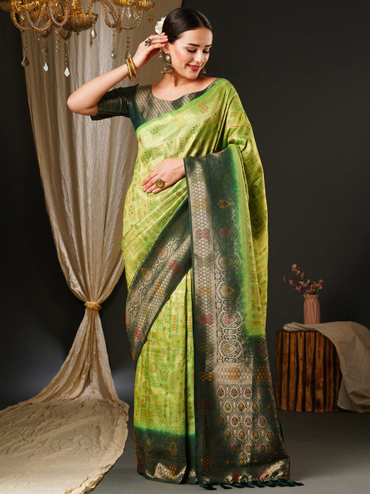 Women's Kanjeevaram Silk Light Green Woven Design Celebrity Saree With Blouse Piece