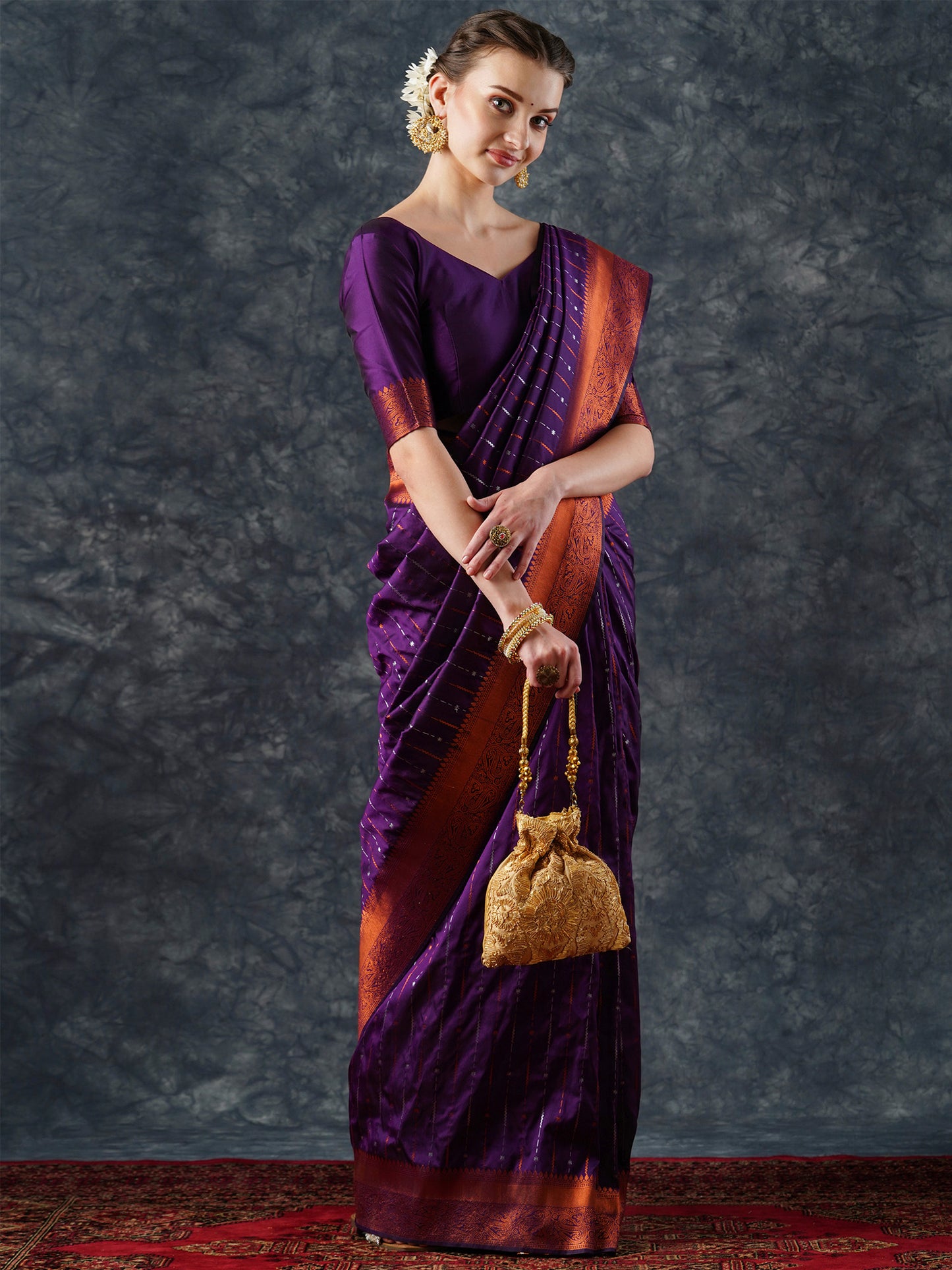 Women's Silk Blend Purple Woven Design Designer Saree With Blouse Piece