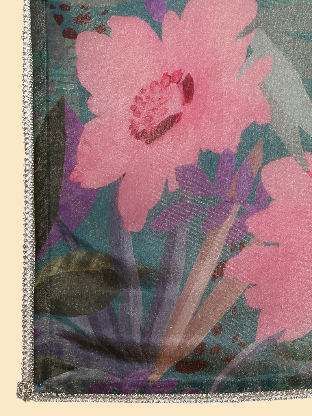 Dhiyona SO Women's Green Floral Printed Regular Beads & Stones Kurta With Trousers & Dupatta