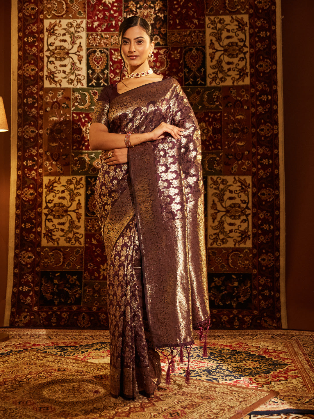 Dhiyona KS Women's Woven Design Zari Banarasi Saree