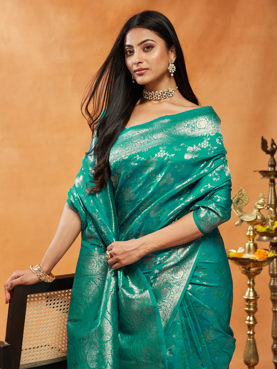 Dhiyona KS Women's Woven Design Zari Banarasi Saree