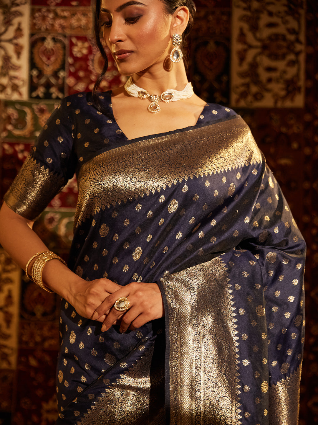 Dhiyona KS Women's Woven Design Ethnic Motifs Zari Banarasi Saree