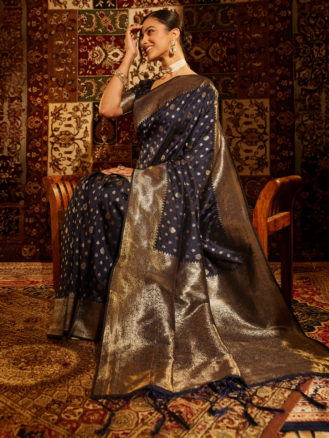 Dhiyona KS Women's Woven Design Ethnic Motifs Zari Banarasi Saree