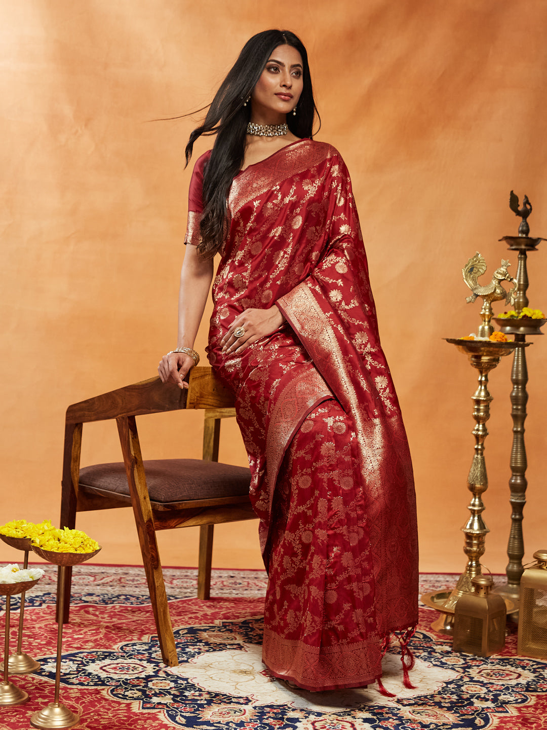 Dhiyona KS Women's Floral Woven Design Zari Banarasi Saree