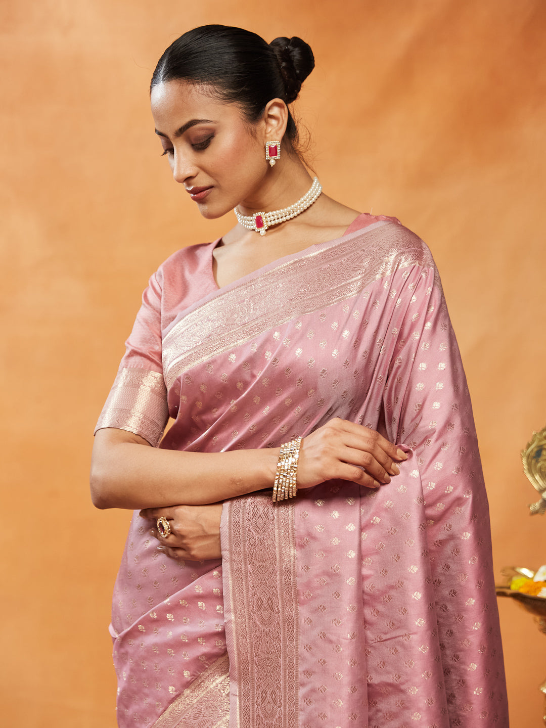 Dhiyona KS Women's Woven Design Ethnic Motifs Zari Banarasi Saree