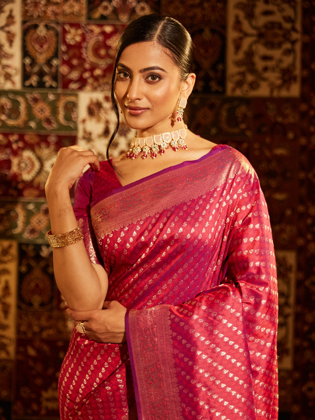 Dhiyona KS Women's Woven Design Zari Banarasi Saree