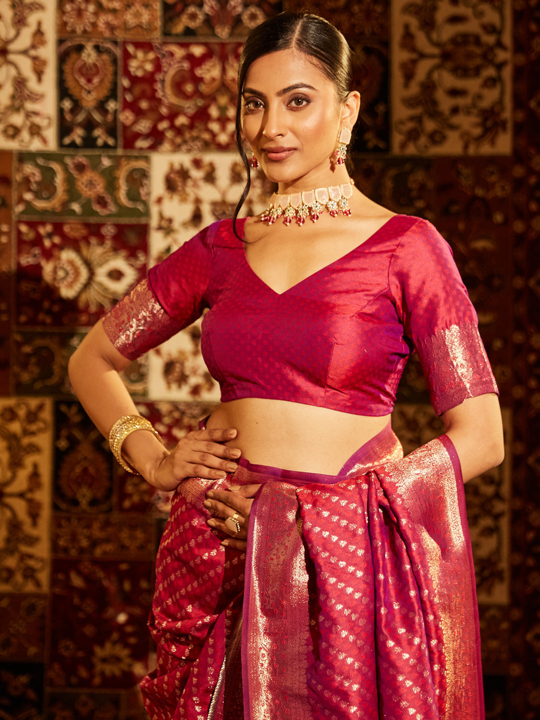 Dhiyona KS Women's Woven Design Zari Banarasi Saree