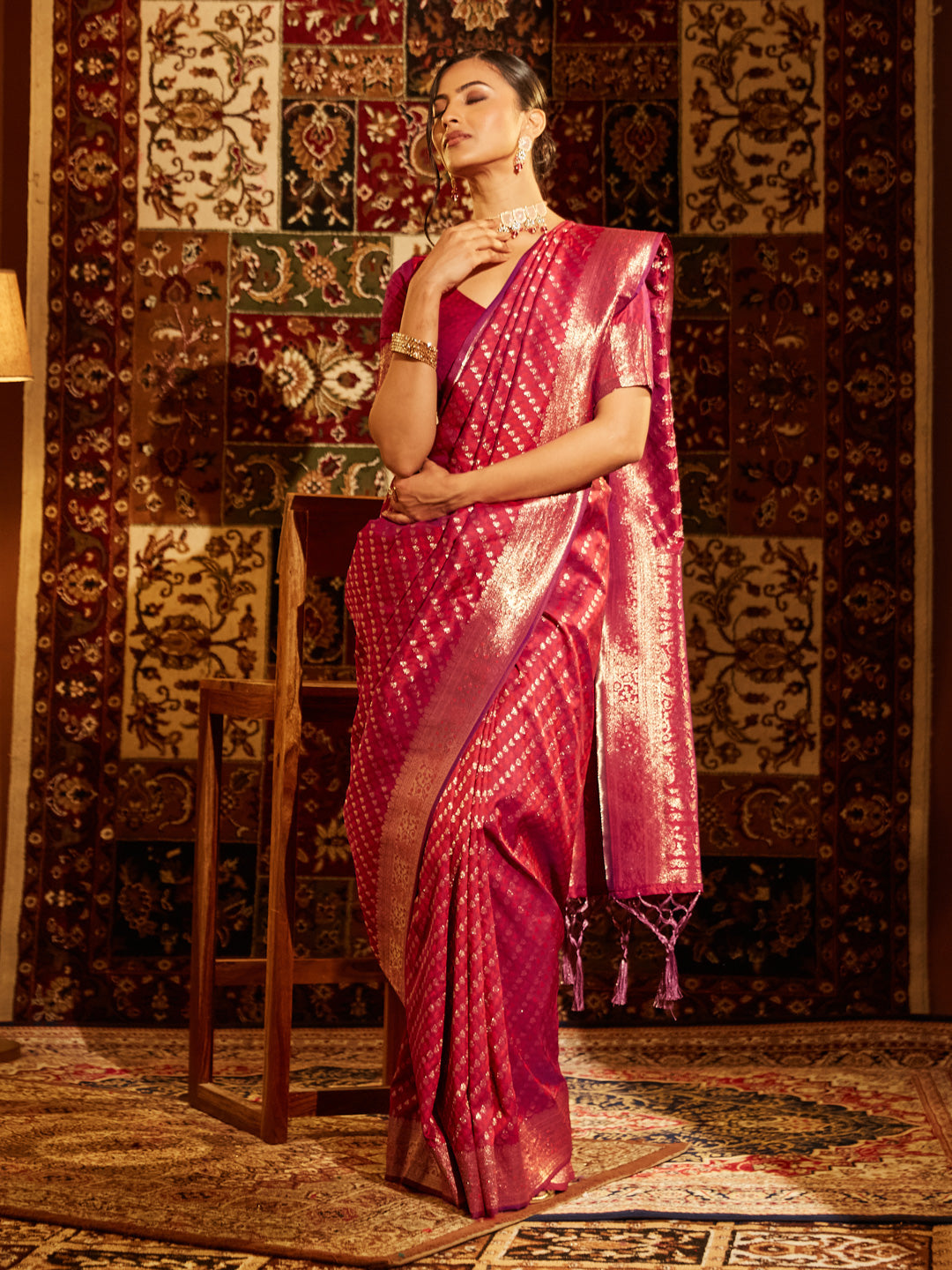 Dhiyona KS Women's Woven Design Zari Banarasi Saree