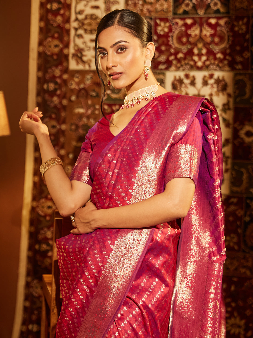 Dhiyona KS Women's Woven Design Zari Banarasi Saree