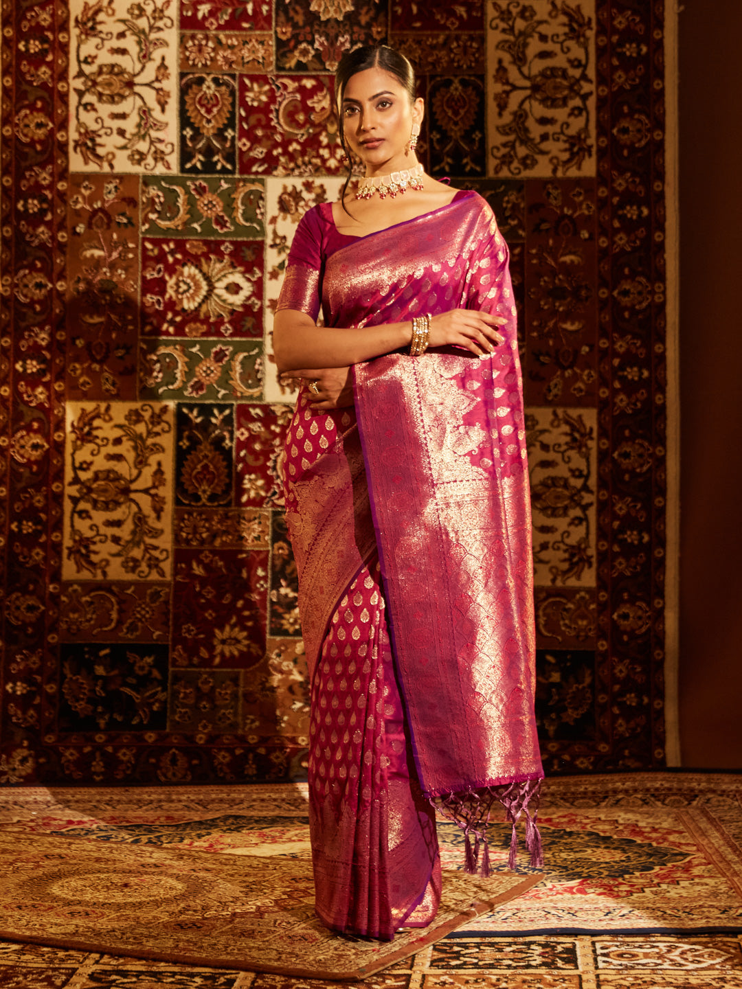Dhiyona KS Women's Woven Design Zari Banarasi Saree