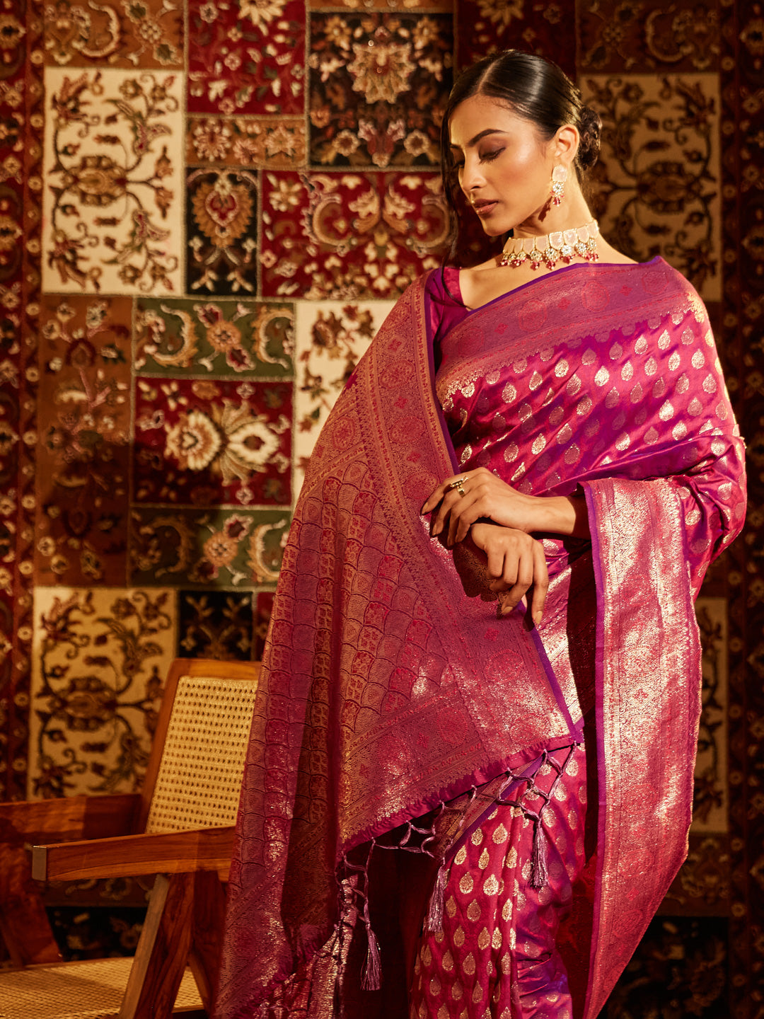 Dhiyona KS Women's Woven Design Zari Banarasi Saree