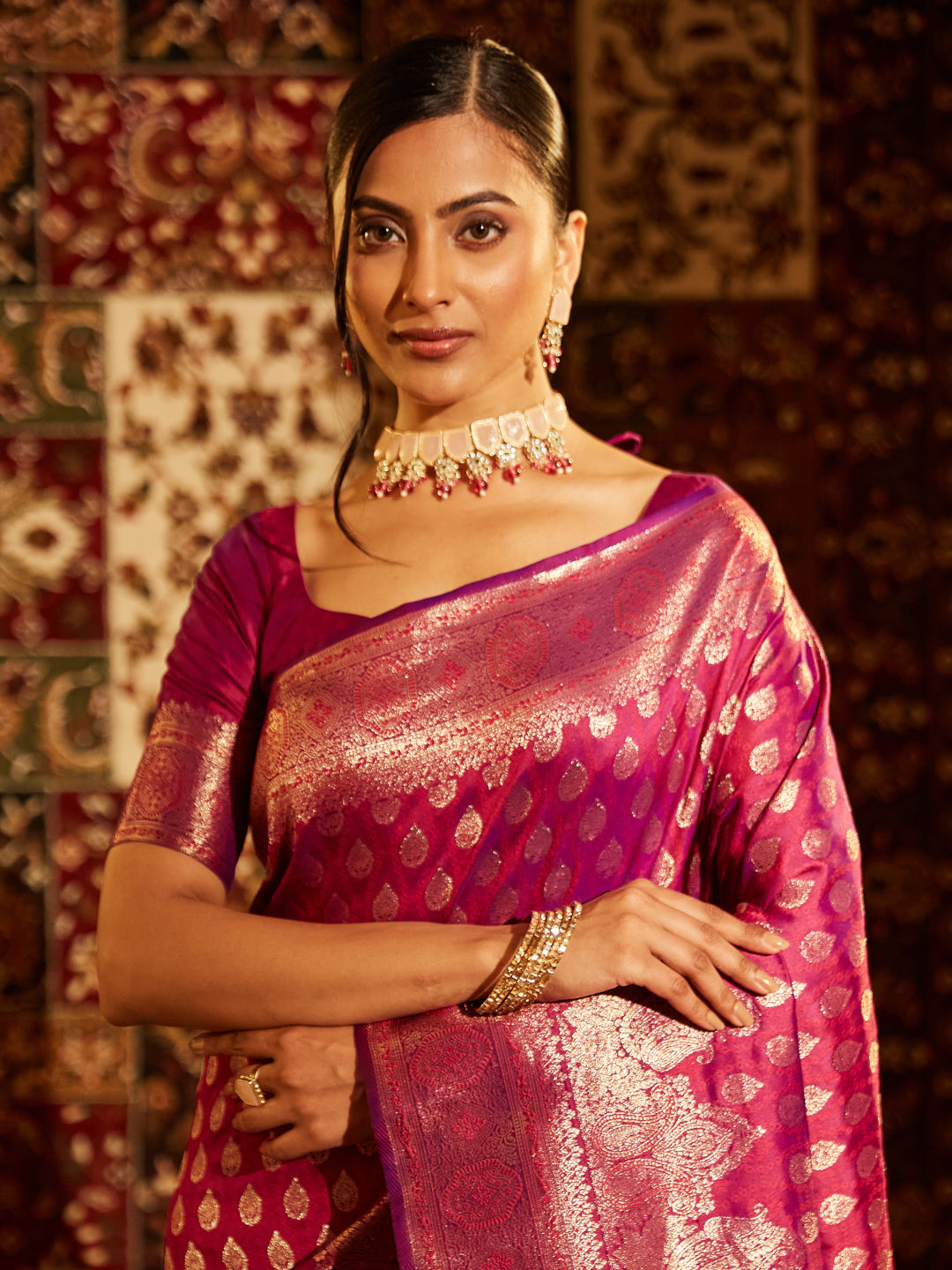 Dhiyona KS Women's Woven Design Zari Banarasi Saree