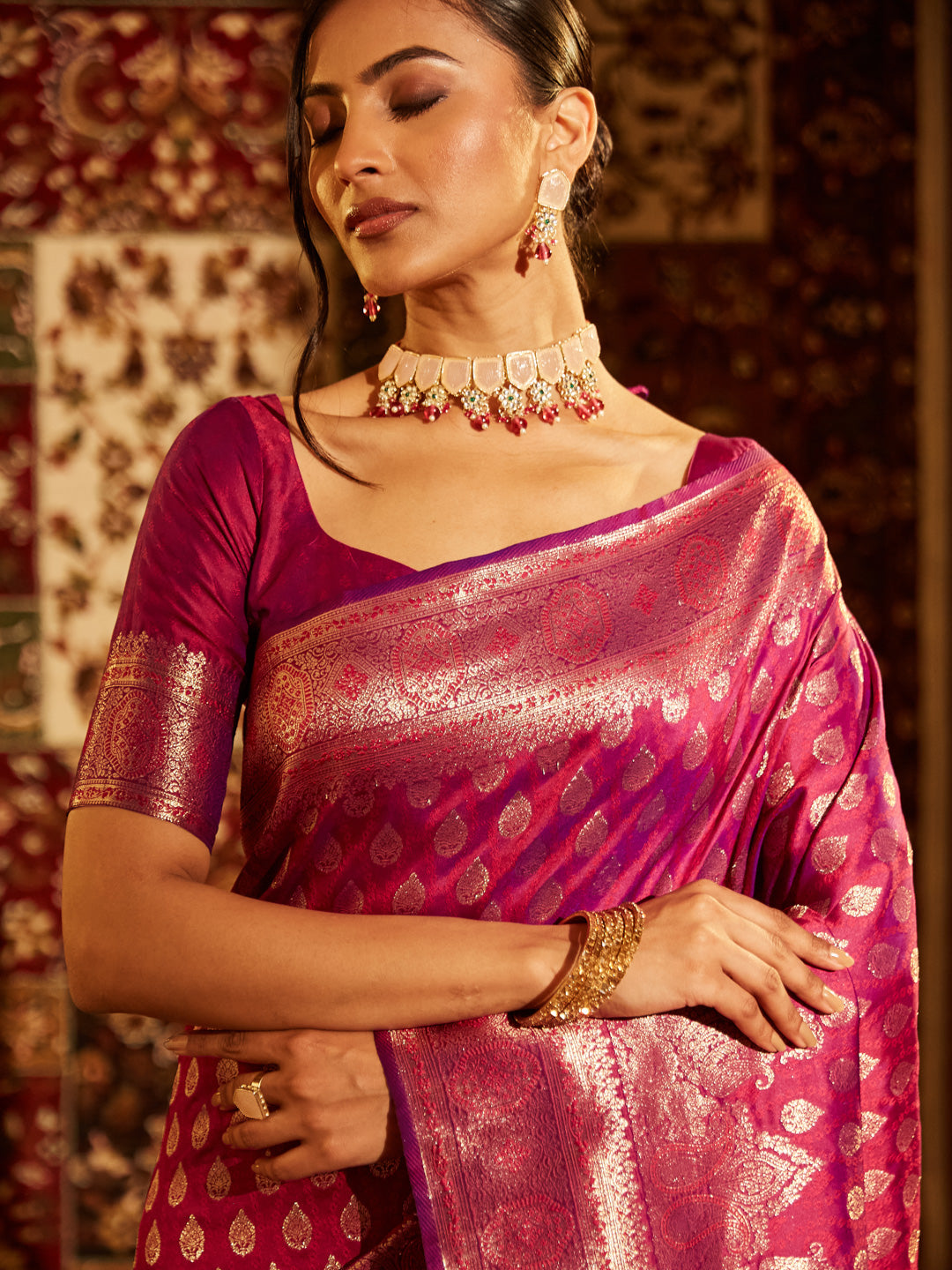 Dhiyona KS Women's Woven Design Zari Banarasi Saree