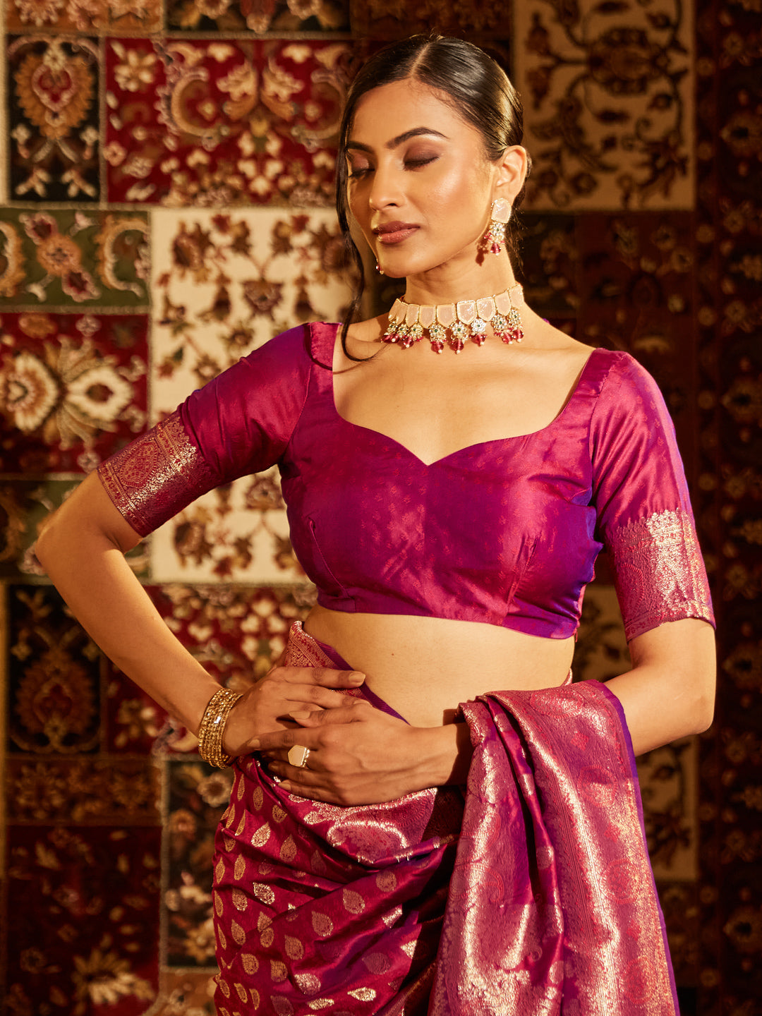 Dhiyona KS Women's Woven Design Zari Banarasi Saree