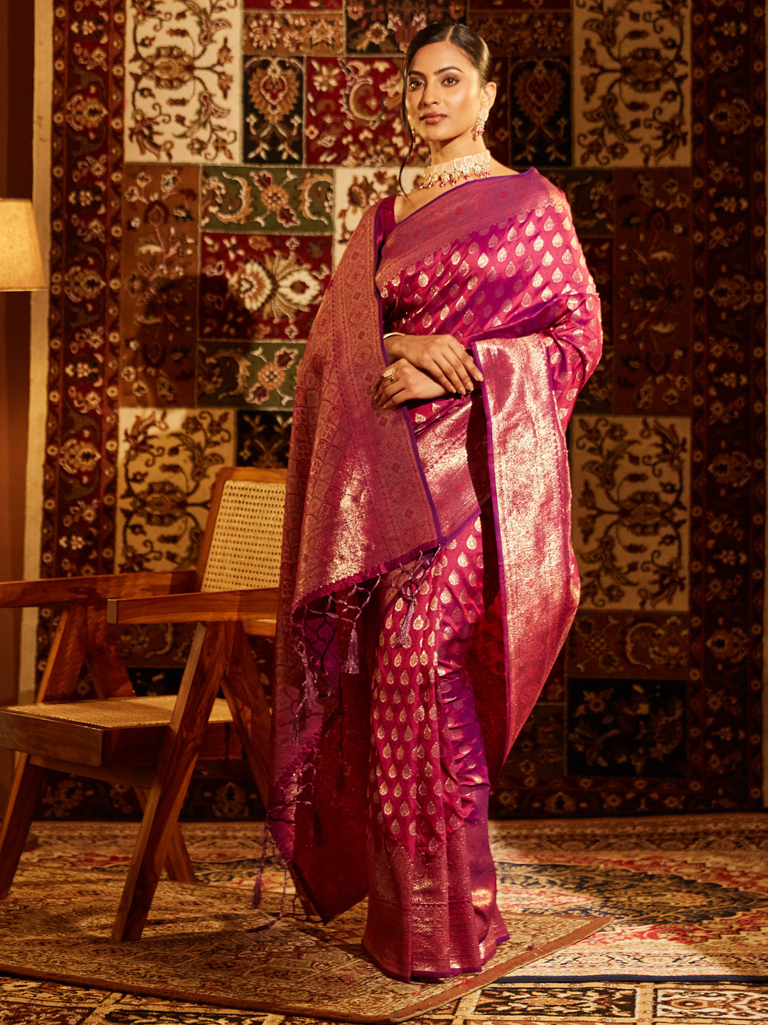 Dhiyona KS Women's Woven Design Zari Banarasi Saree