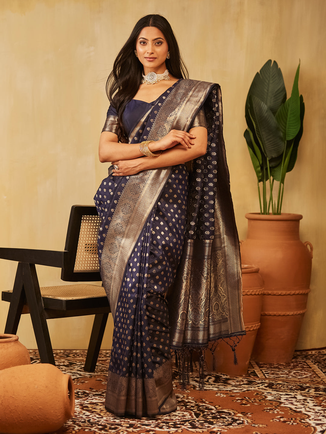 Dhiyona KS Women's Ethnic Motifs Woven Design Zari Banarasi Saree