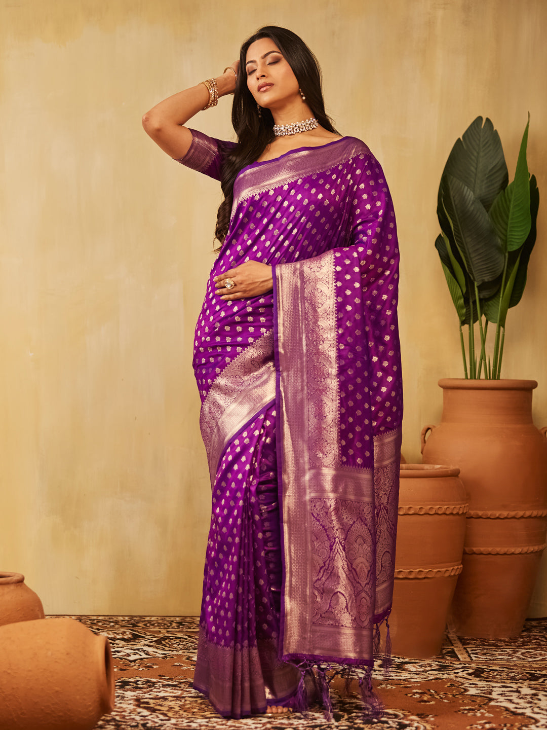 Dhiyona KS Women's Ethnic Motifs Woven Design Zari Banarasi Saree
