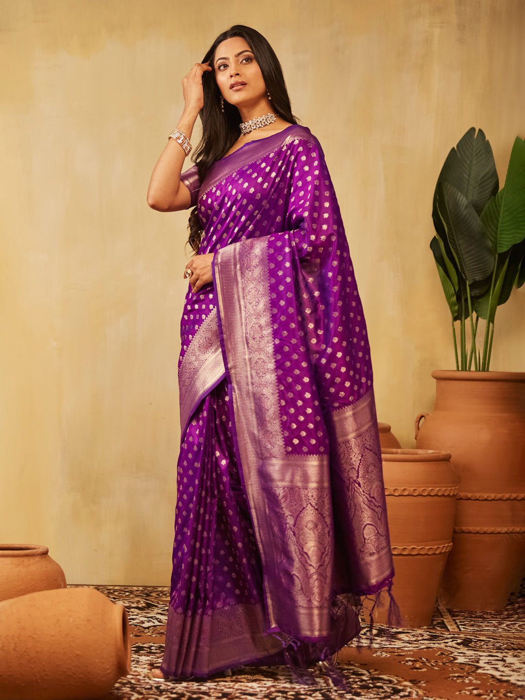 Dhiyona KS Women's Ethnic Motifs Woven Design Zari Banarasi Saree