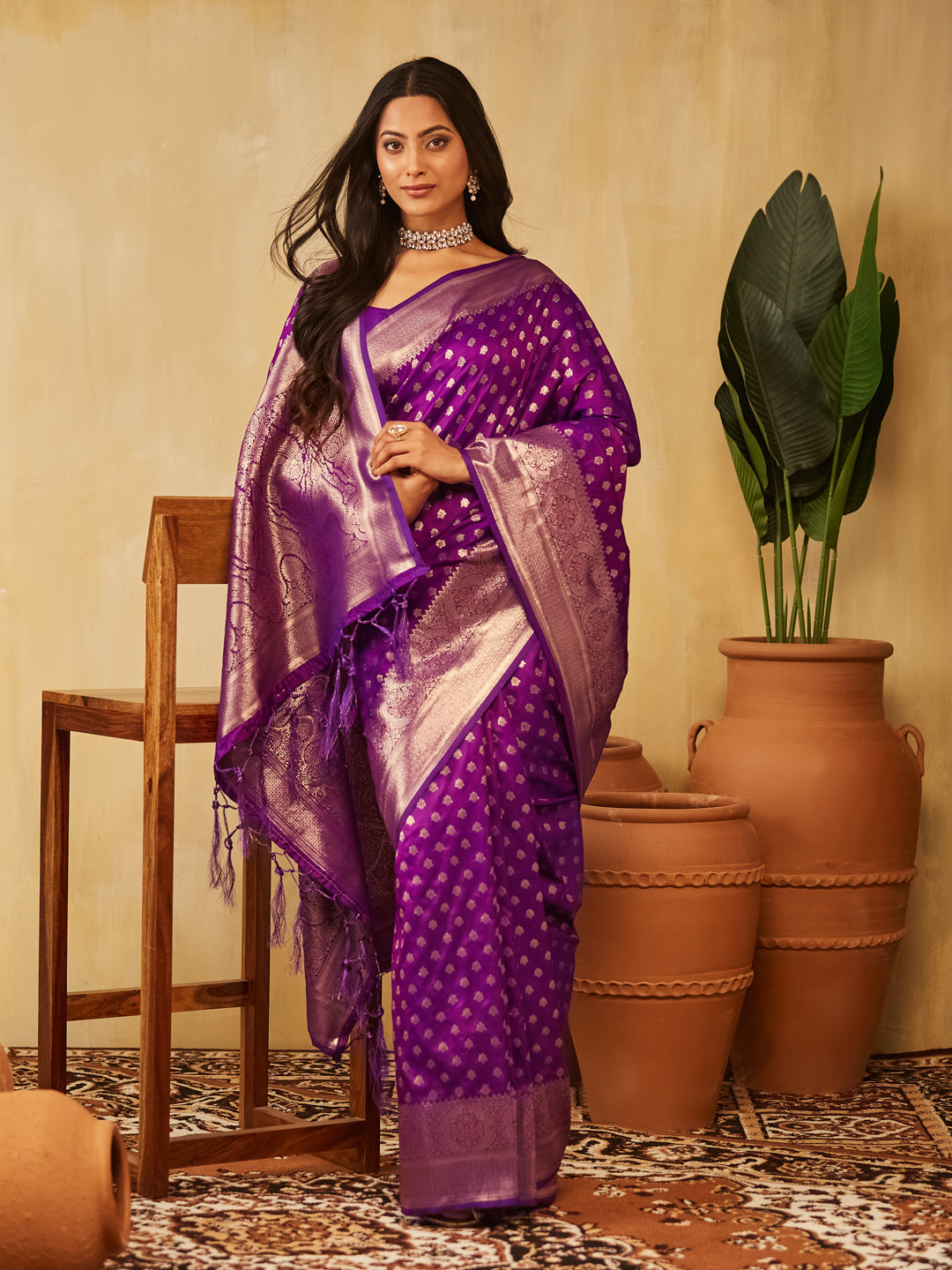 Dhiyona KS Women's Ethnic Motifs Woven Design Zari Banarasi Saree