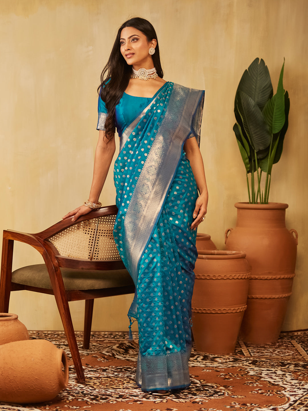 Dhiyona KS Women's Woven Design Ethnic Motifs Zari Banarasi Saree