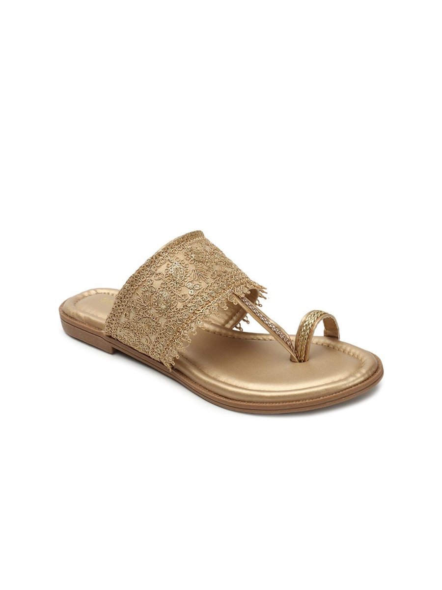 Dhiyona AK Gold-Toned Ethnic Embellished One Toe Flats