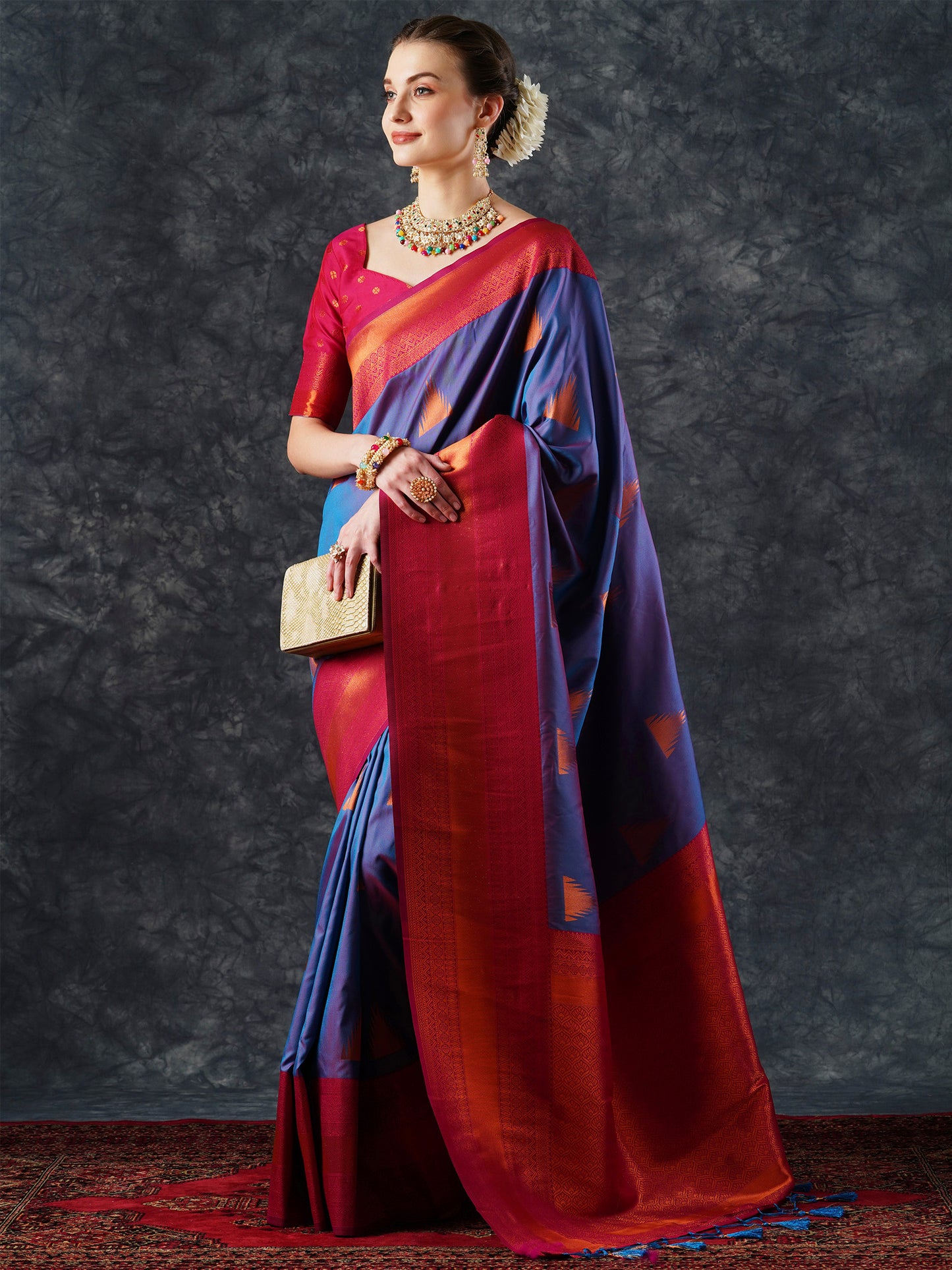 Women's Silk Blend Blue Woven Design Designer Saree With Blouse Piece
