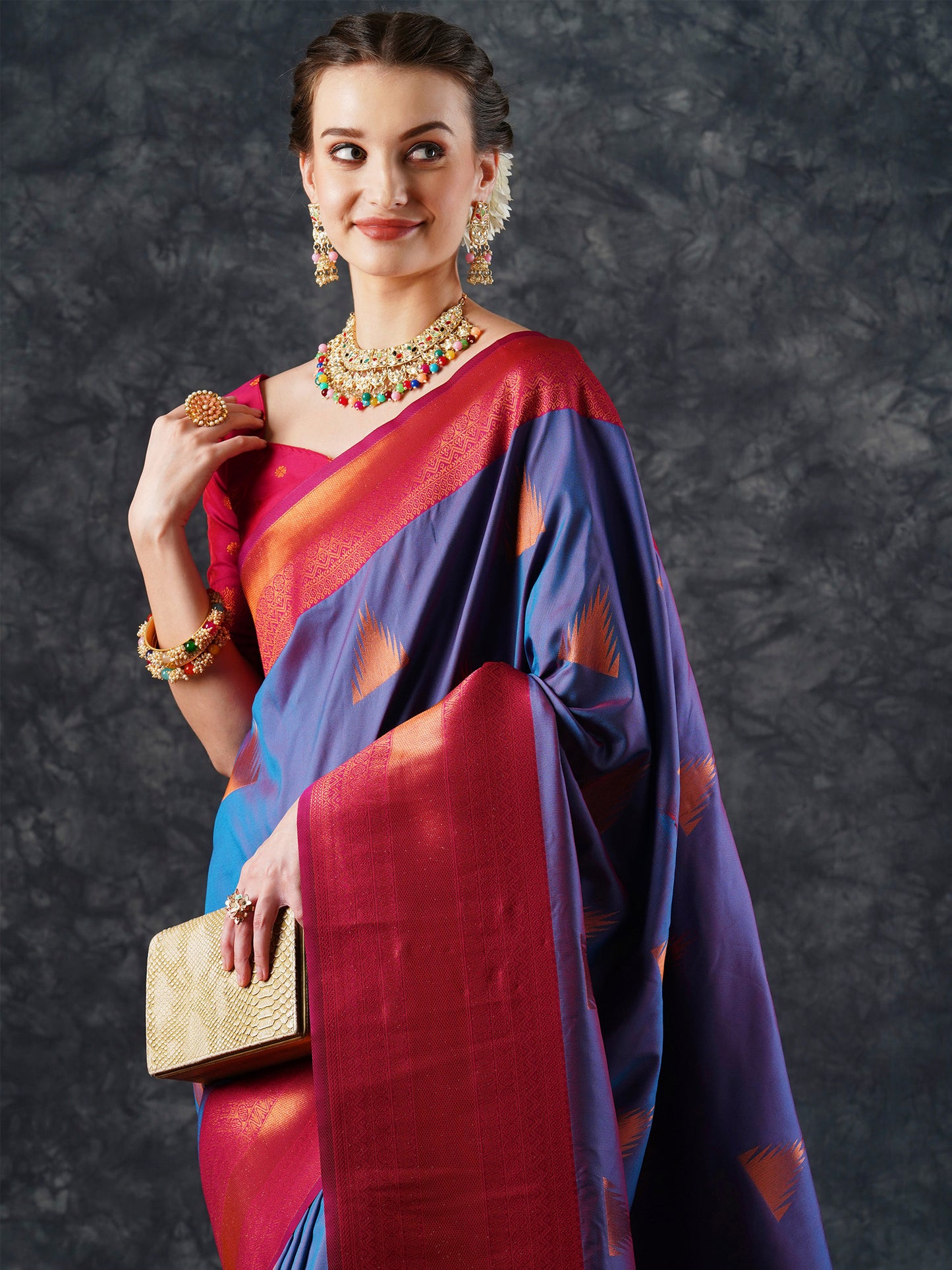 Women's Silk Blend Blue Woven Design Designer Saree With Blouse Piece