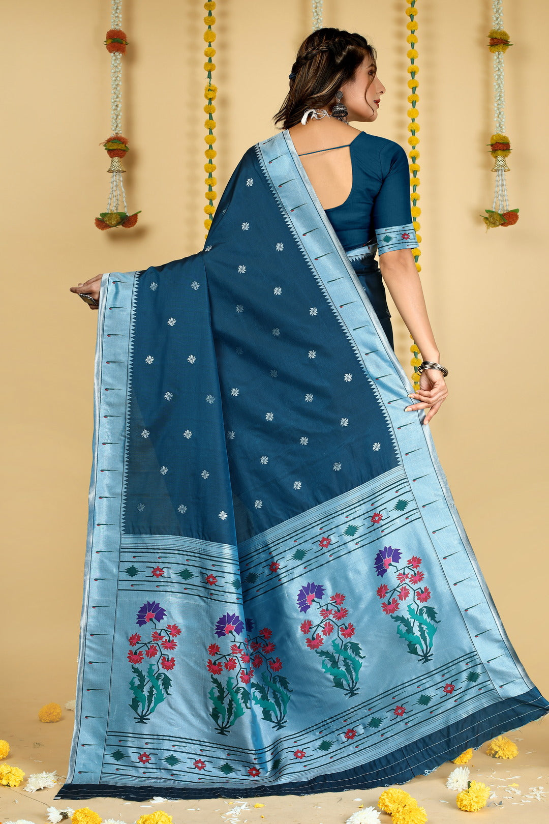 Dhiyona GR Women's Mastani 2 Teal Zari Paithani Silk Saree