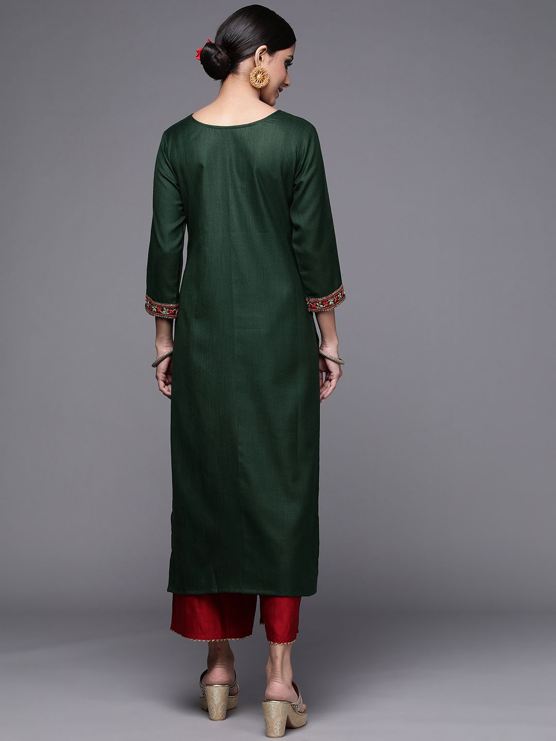 Dhiyona IE Women Green Ethnic Motifs Yoke Design Kurta