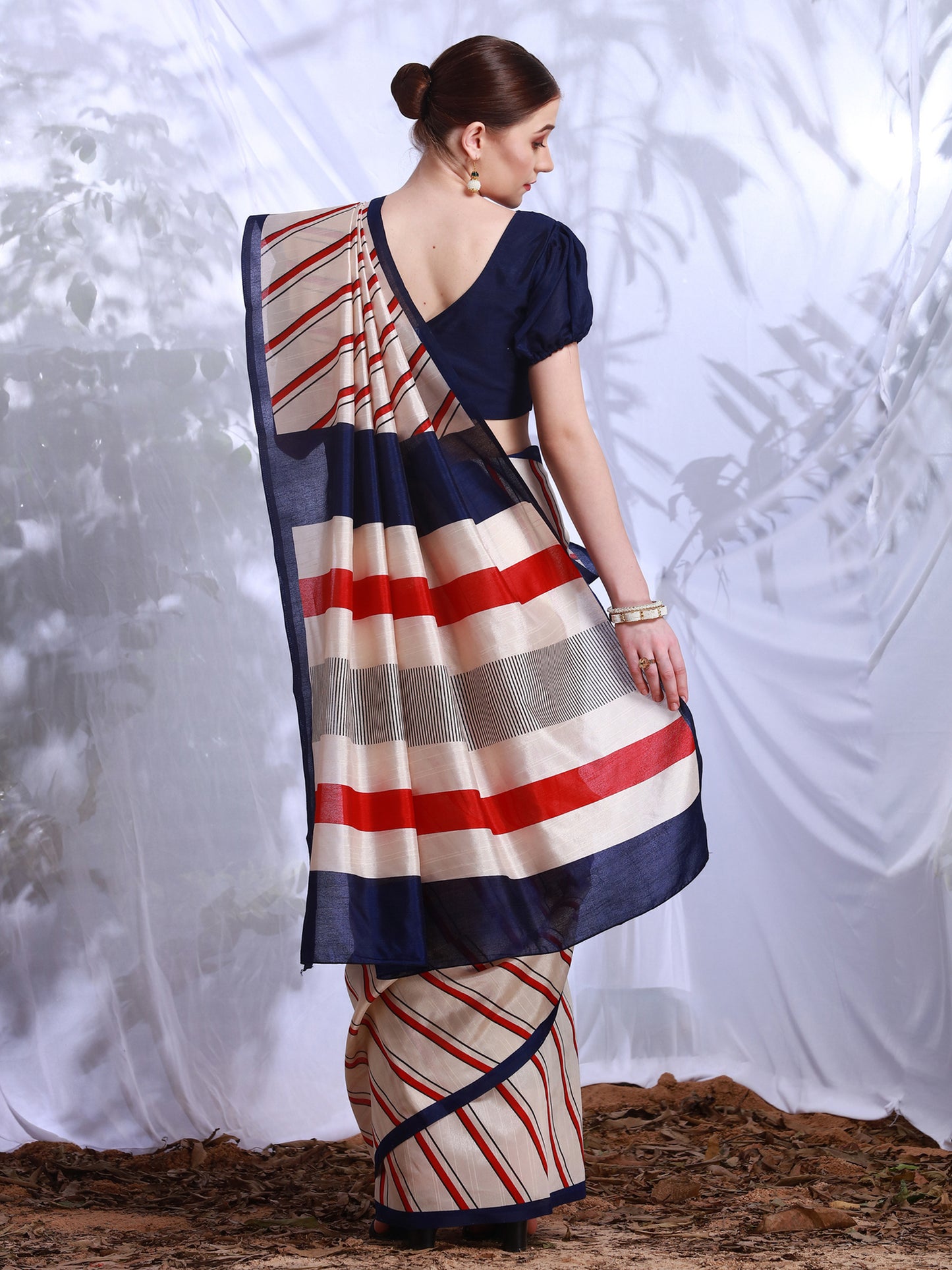 Women's Bhagalpuri Silk Cream Printed Designer Saree With Blouse Piece
