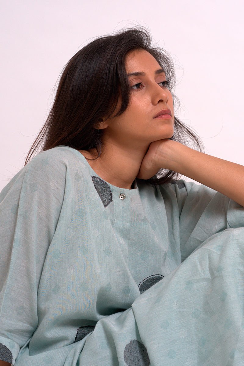 Women's Dusty Sea Green Cotton Woven Kurta With Cotton Bottom