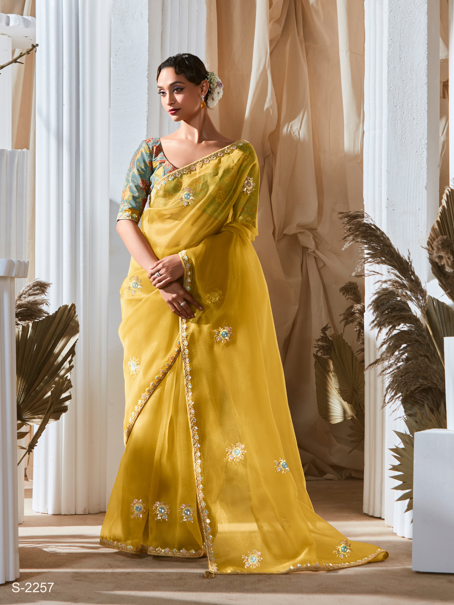 Dhiyona KM Women Royel Yellow Designer Organza Saree: Effortless Elegance For Every Occasion