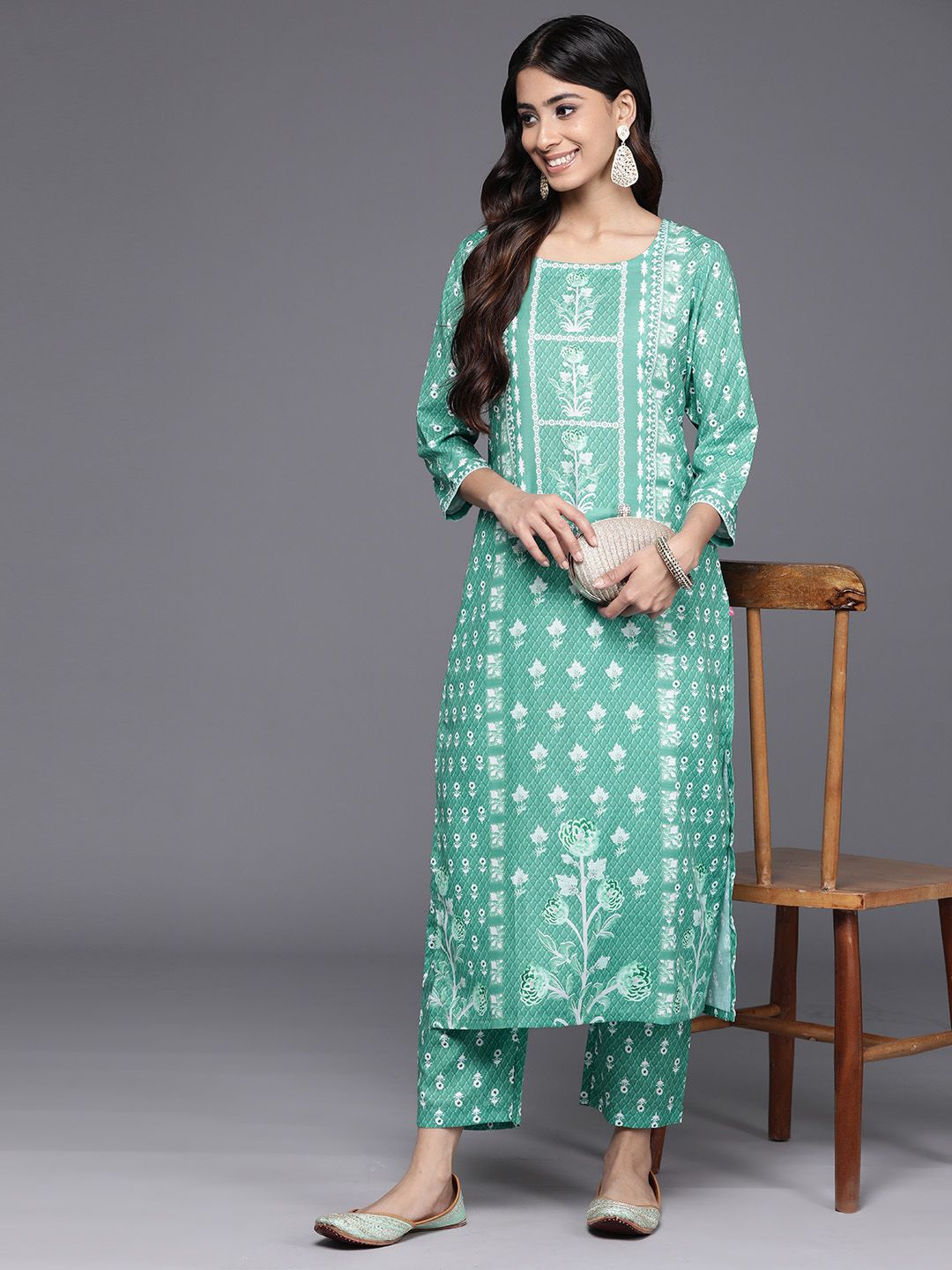 Dhiyona VA Women's Floral Printed Regular Kurta with Trousers