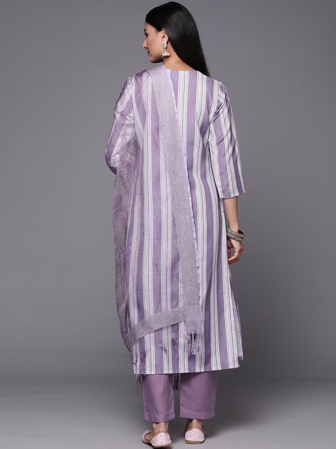 Dhiyona VA Women's Lavender & White Embroidered Kurta with Trousers & Dupatta
