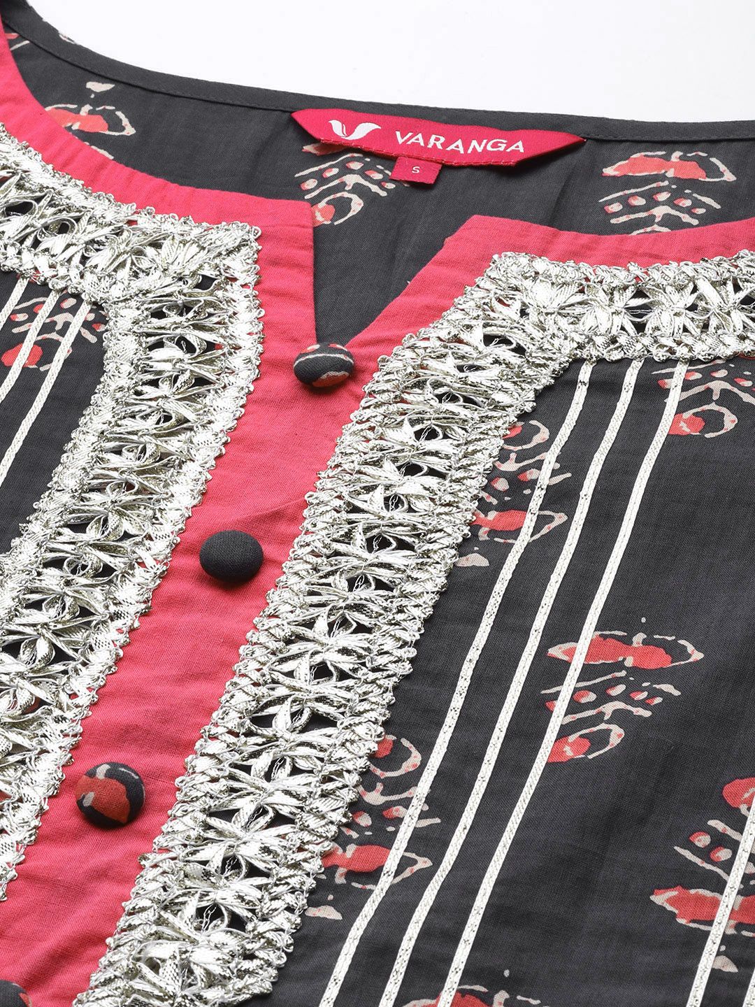Dhiyona VA Women's Grey Ethnic Motifs Printed Kurta with Sharara