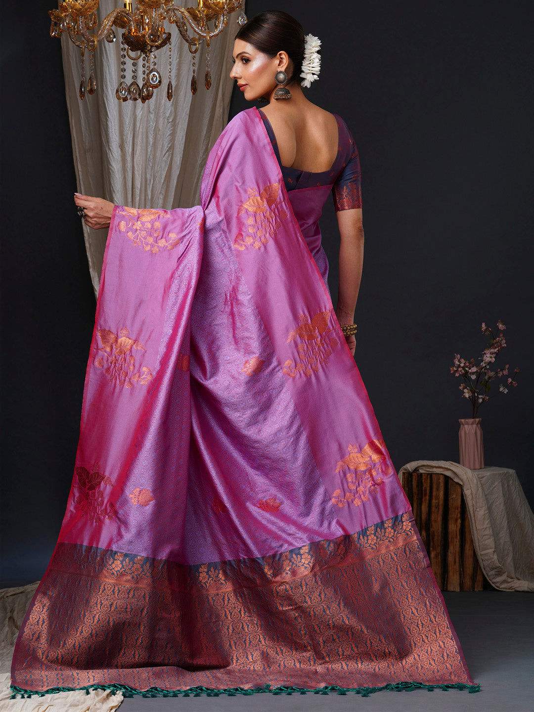 Women's Silk Blend Teal blue Woven Design Designer Saree With Blouse Piece