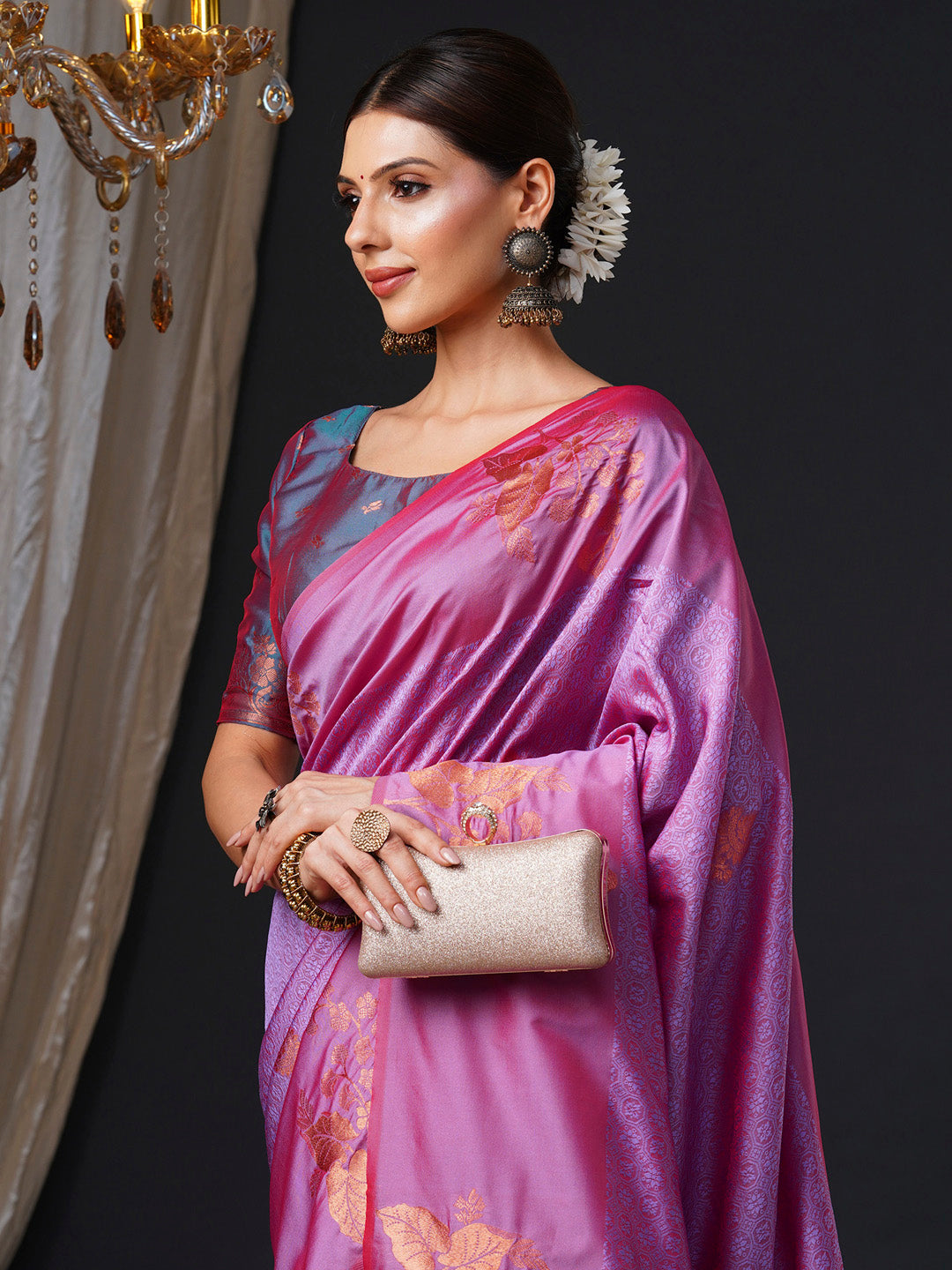 Women's Silk Blend Teal blue Woven Design Designer Saree With Blouse Piece