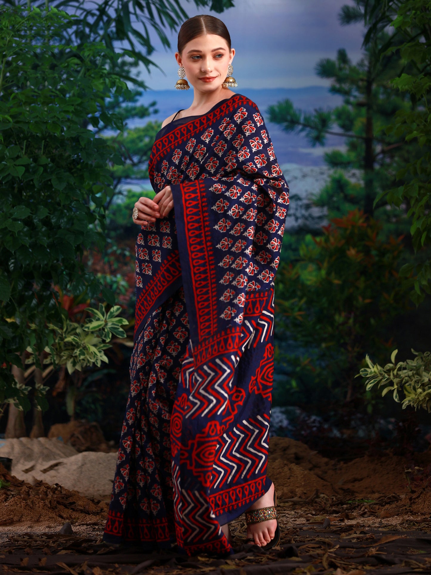 Women's Bhagalpuri Silk Navy Blue Printed Designer Saree With Blouse Piece